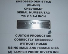 CHEVY CHEVROLET DOOR DASH TAG DATA SERIAL NUMBER VIN PLATE EMBOSSED (BLANK) USA picture