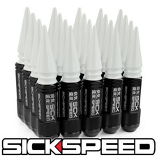 SICKSPEED 20PC BLACK / WHITE SPIKED ALUMINUM 108MM 3 PC LUG NUTS 14X1.5 picture