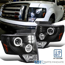 Fits 09-14 Ford F150 LED Dual Halo Projector Matte Black Headlights Lamps Pair picture