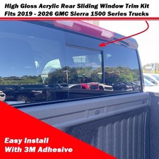 For 2019-26 GMC Sierra 1500 Rear Sliding Pass Thru Window Trim Kit Gloss Black picture
