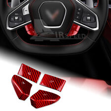 For Corvette C8 2020-2023 REAL HARD Carbon Fiber RED Steering Wheel Button Cover picture