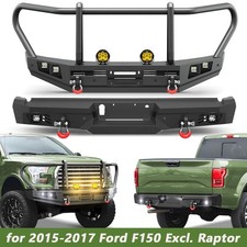 For 15-17 Ford F150 Front or Rear Bumper W/ Winch Grille Brush LED Round Lights picture