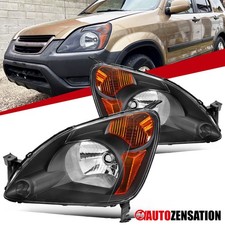 Fit 2002-2004 Honda CRV CR-V Black Headlights Lamps Assembly Left+Right 02 03 04 picture