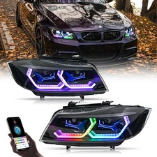 2x RGB LED Headlights For BMW 3 Series E90 E91 2005-2012 Head Front Lamps DRL picture