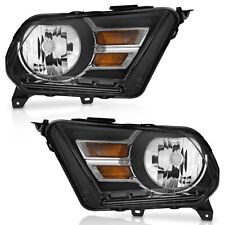 WEELMOTO Headlights For 2010-2014 Ford Mustang Black Halogen Headlamp Left+Right picture