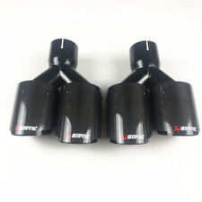 2Pc Akrapovic Real Carbon Fiber Car Exhaust Tip Dual End Pipes ID:2.5