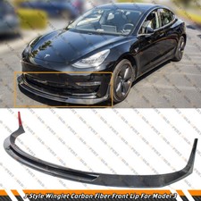 For 17-2023 Tesla Model 3 J Style Winglet Carbon Fiber Front Bumper Lip Splitter picture