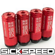 SICKSPEED 4 PC RED CAPPED ALUMINUM EXTENDED 50MM 3 PC LUG NUTS 14X1.5 picture