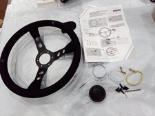 BLACK 350mm/14inch MOD07& MOMO EDITION Deep Dish Suede Sport Steering Wheel Used picture