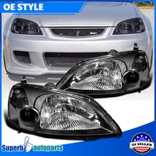 Fits 2001-2003 Honda Civic 2 4 Door Headlight Head Lamp Replacement Black picture