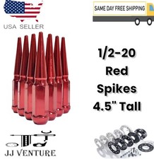 20PC 1/2x20 RED 4.5” SPIKE LUG NUTS + KEY FITS DODGE/CHEVY/JEEP 1PC CONSTRUCTION picture