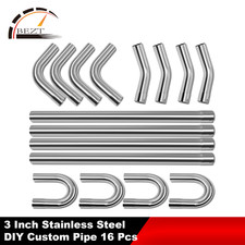 Stainless Steel U Bend Straight DIY Custom Exhaust Tubing Pipe Kits 16Pcs 3