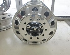 ALUMINUM 22.5 HUB PILOT HIGH POLISHED 8.25 WIDE FRONT WHEELS USED picture