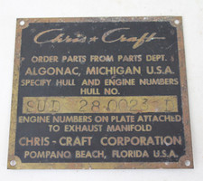 Vintage Chris Craft Hull & Engine Numbers Brass ID Tag Plate Pompano Beach FL picture