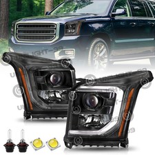 Black Pair Headlights For 2015-2020 GMC Yukon XL LED DRL Projector [HID]Headlamp picture