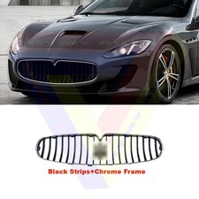 Black+Chrome Strips Front Bumper Grille For Maserati GranTurismo GT 2008-2017 picture