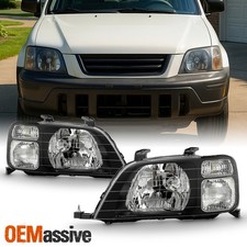 For 1997-2001 Honda CRV Black Headlights Headlamps Pair Driver LH+Passenger RH picture