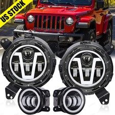 For Jeep Wrangler JL Gladiator JT 2018-2025 130W Halo Led Headlights + Fog Light picture