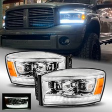 Fit 06-08 Dodge Ram LED DRL Signal Projector Headlights Chrome picture