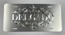 Engraved Custom Personalized Scroll Car Tag Diamond Etched Silver License Plate picture