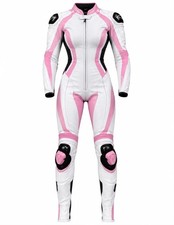 Women’s Motorcycle Racing Suit Leather White Pink Protective Riding Gear picture