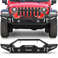 PICKOOR Front Bumper w/ Winch Plate & Built + Led Lights For Jeep Wrangler TJ picture