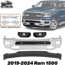 Front Bumper Face Bar Chrome & Fog Lights Assembly Kit For 2019-2024 RAM 1500 picture