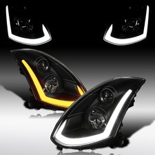 Fit 2003-2007 Infiniti G35 Coupe Black Smoke Projector Headlights LED Sequential picture
