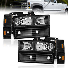 2X Black Headlights w/ Bumper Corner Lights For 1988-93 Chevy C/K 1500 2500 3500 picture