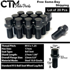 20x Black 15x1.25 Ball Seat Lug Bolts Fit Mercedes GLE GLS 450/580/600/63AMG picture