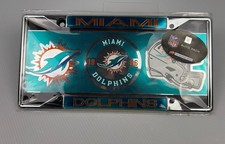 NWT Miami Dolphins Chrome Metal License Plate Frame Authentic NFL Auto Pack picture