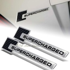 2 x Carbon Fiber / Silver Black Supercharged Aluminum Sticker Decal Emblem Badge picture
