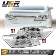 CLEAR LENS w/ COLOR BULBS 4pc Tail Light For 13-15 Honda Accord 4D Sedan Halogen picture