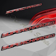 2 x Universal Red Supercharged Aluminum Adhesive Sticker Decal Emblem Badge picture