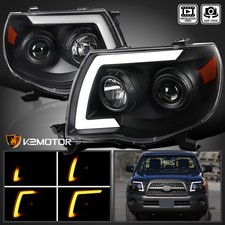 Fits 2005-2011 Toyota Tacoma Black Projector Headlight LED Sequential Switchback picture