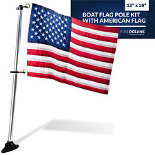 Pontoon Flag Pole Socket with Flag, Boat Flag Pole Kit with US Flag 12