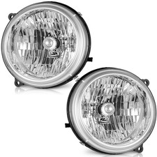 WEELMOTO Pair Headlights Assembly For 2002-2004 Jeep Liberty Chrome Headlamps picture