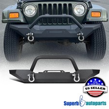 Fits 1987-2006 Wrangler YJ TJ Black Texture Bumper Guard w/ Winch Plate+D-rings picture