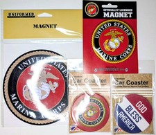 United States Of America USMC Marine Corps Seal 2 Magnets & 2 Car Coasters picture