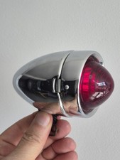 Vintage Bullet Style Rear Tail Light - Chrome Marker Light - Red Glass Lens picture