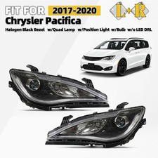 Halogen Headlight For 2017-2020 Chrysler Pacifica w/Bulb Black Bezel LH+RH Pair picture