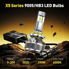 AUXITO 9005 HB3 LED Headlight Bulbs 6500K White 900% Brighter 32000LM 170W X5 picture