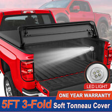 5FT 3-Fold Soft Tonneau Cover For 2024 Toyota Tacoma Extra Short Truck Bed w/LED picture