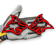 2PC SHARK HEAD RED Custom Acrylic Car Badges Emblem Fender Angry Aggressive picture