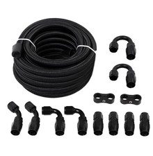 AN8 Fuel Line Kit 20 Ft. Nylon Braided CPE Black Hose with 10 Fittings picture