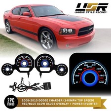 Blue / White Glow Gauge Face Overlay fit for 06-10 Dodge Charger Magnum w 140MPH picture