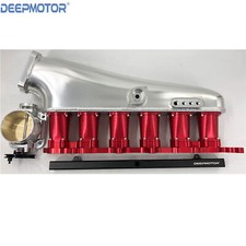 CNC 2JZ-GE Intake Manifold Fuel Rail 90mm Throttle Body 6 Injector Silver-Red picture