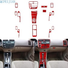 22Pcs Red Carbon Fiber Kits Full Interior Trim Cover For Honda Civic 2001-2005 picture