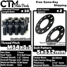 2x 5mm Thick 5x112 66.56mm CB Wheel Spacer Black Bolt Fit Mercedes Stock Wheels picture