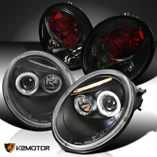 Fits 1998-2005 VW Beetle Black LED Halo Projector Headlights+Smoke Tail Lamps picture